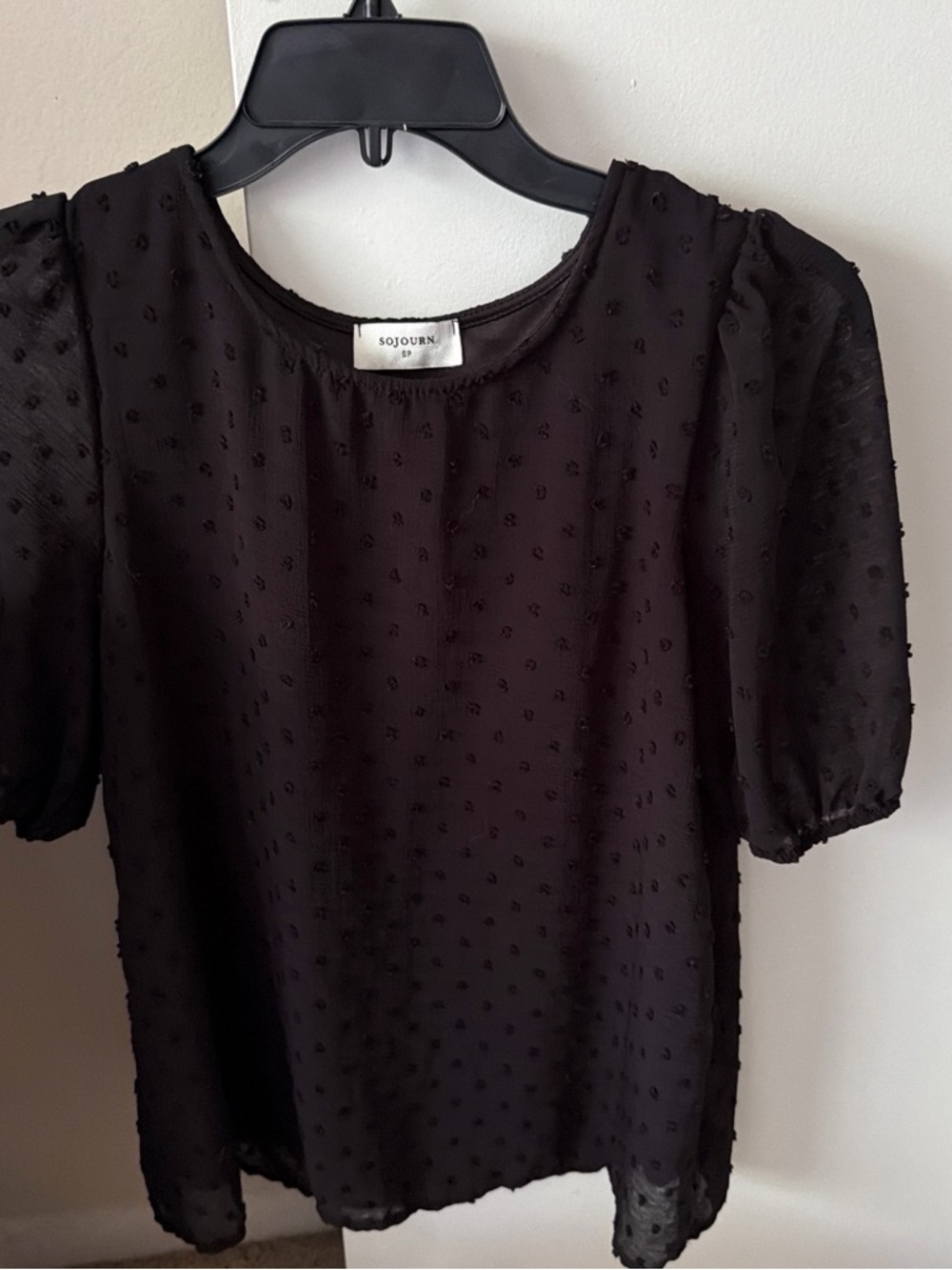 Black Swiss Dot Puff Sleeve Top